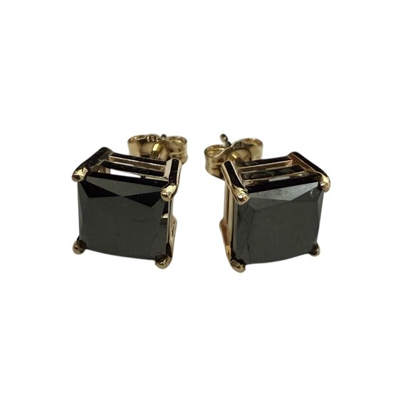 14K Yellow Gold Color Treated Square Black Diamond Push Back Stud Earrings 7ctw
